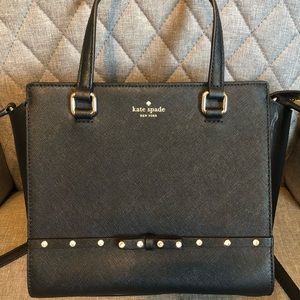 Kate Spade - Jeweled Laurel Way Small Hadlee Black Leather Crossbody Bag
